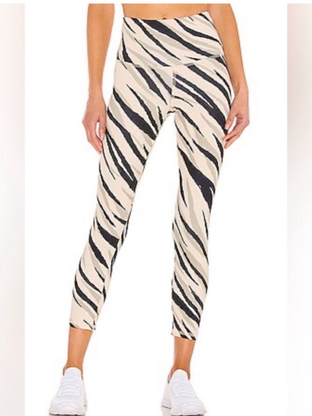 High-Waist Zebra Print Leggings in Beige & Black